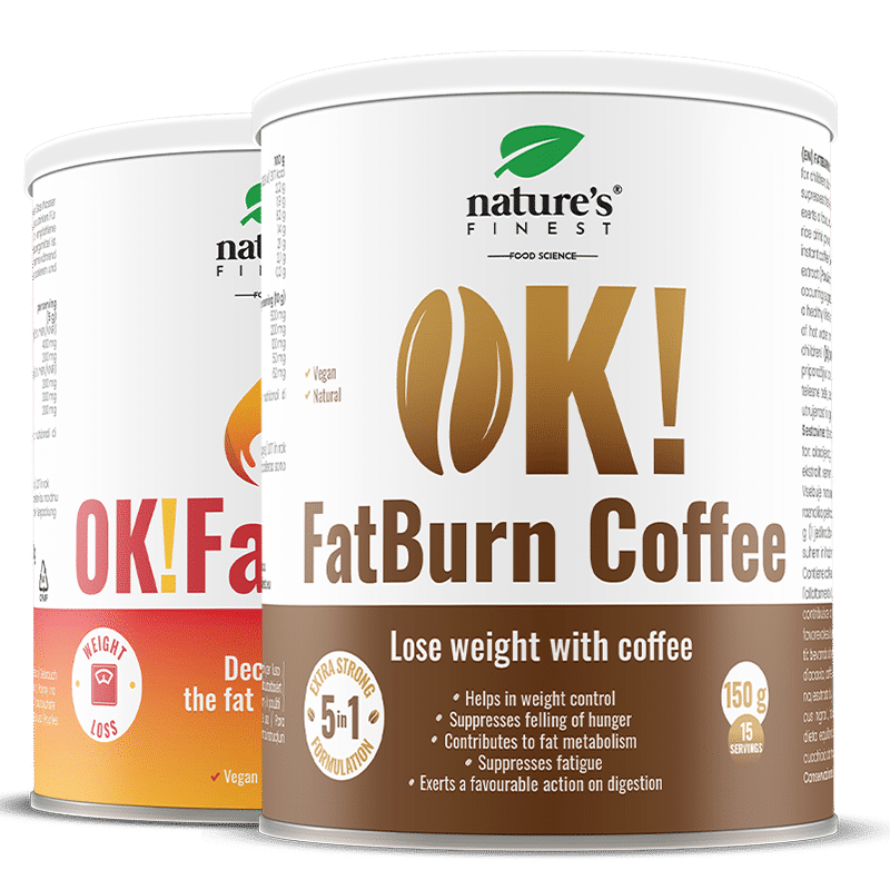 OK!FatBurn Coffee + OK!FatBurn | podpora presnovi maščob in nadzoru apetita | ID-alG + L-karnitin + gvarana za energijo in vitko rutino